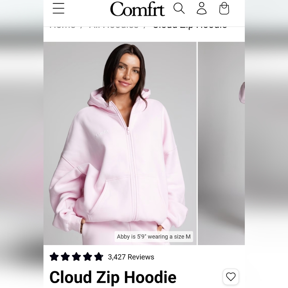 Comfrt NWT Cloud Full Zip Hooded Sweatshirt Powder Pink Women's  Small Oversized - Picture 7 of 16